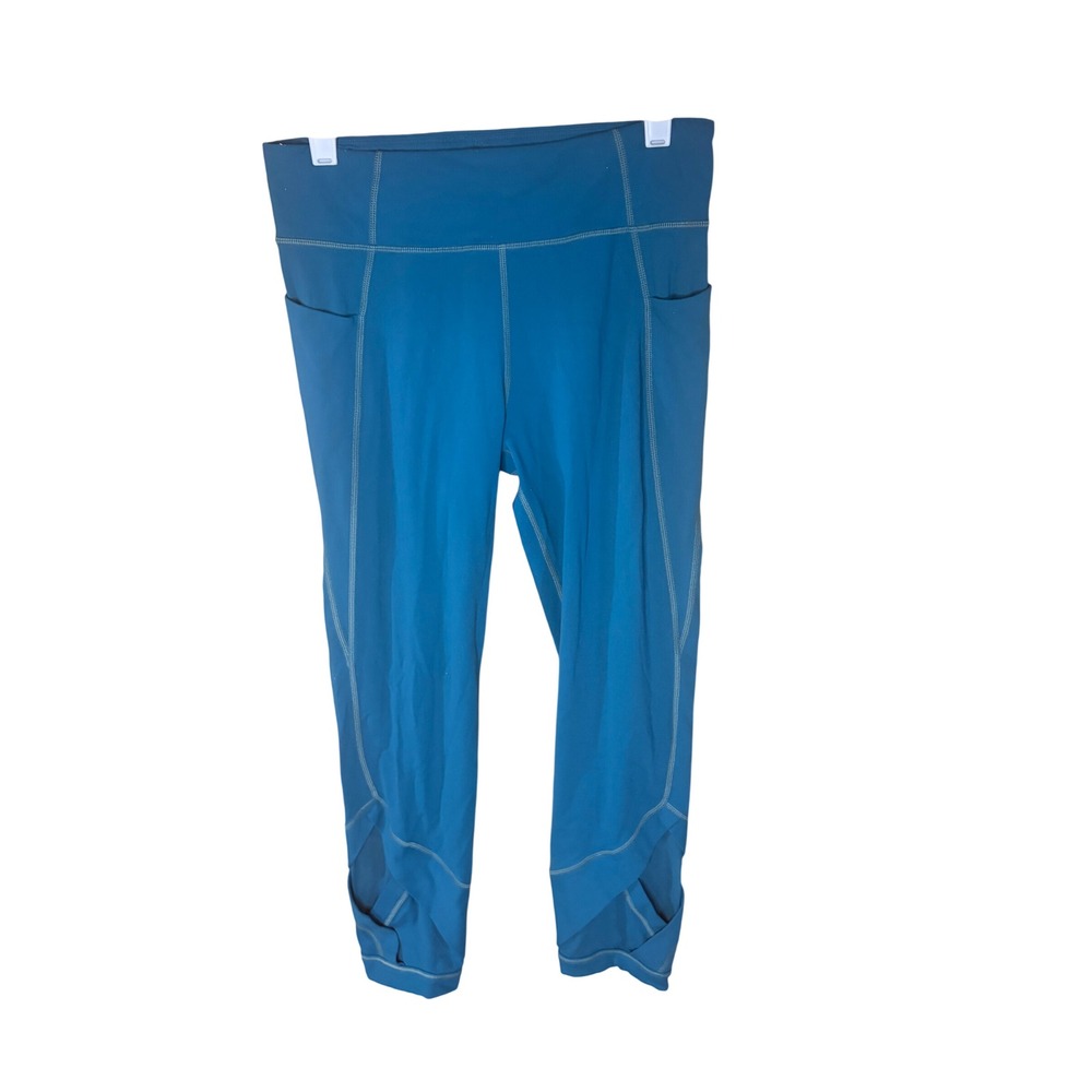 Athleta Girl Diamond In The Cuff Capri Teal Blue Leggings Mesh Pocket XXL 16